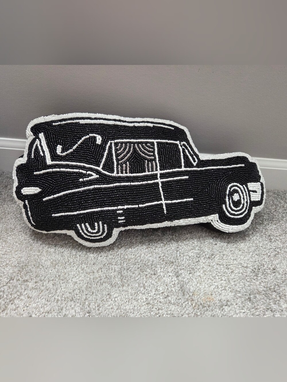 Black & White Beaded Hearse Accent Pillow